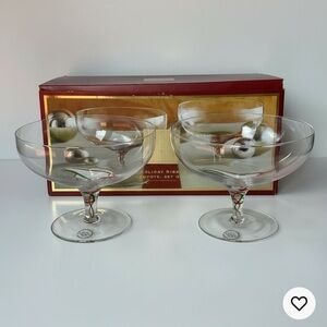 Set of 2 Lenox Holiday Ribbon Wide Crystal Stemmed Compote/Dessert Bowl Glasses
